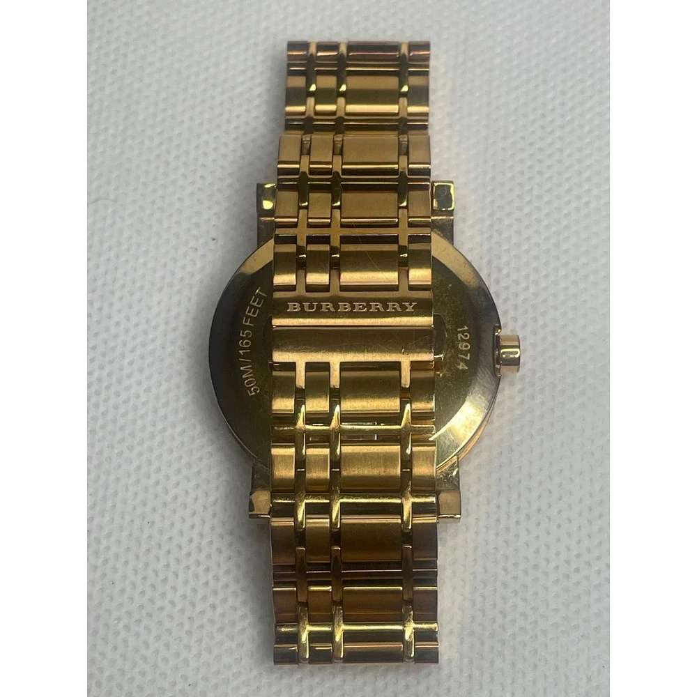 Burberry The City Rose Gold Quartz Watch 37mm Engraved Monochrome Dial Date Feat